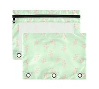Waassud Estuche para lápices de flores para carpeta de 3 anillas, paquete de 2 estuches transparentes con agujeros reforzados, cremallera suave, impermeable, organizador de suministros escolares y de