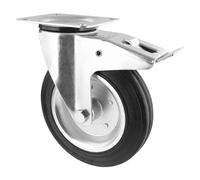 WAGNER 04720001 - Polea de dirección suave, diámetro de 200 mm, altura de construcción 240 mm, llanta de acero galvanizado, goma maciza, tope y placa atornillable de 110 x 140 mm, capacidad de carga