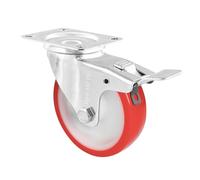 WAGNER 04782501 - Polea de dirección suave - Diámetro de 125 mm, altura de construcción 155 mm, acero galvanizado, rojo/blanco, con tope y placa de fijación de 85 x 105 mm, capacidad de carga de 105