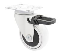 WAGNER - 3C - Rueda giratoria de diseño/rueda de transporte/rueda para muebles - blanca, banda de rodadura blanda, diámetro Ø 75 mm, freno total, rodamiento de bolas, carga 75 kg - 01237601