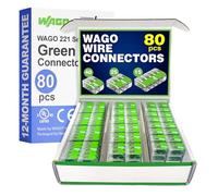 WAGO 221 Series Green Range 80 conectores de cable de empalme compactos | Incluye (40 x 221-422) (25x 221-423) (15x 221-425) | Conectores verdes WAGO | 221 tuercas de palanca eléctricas | (2 puertos)