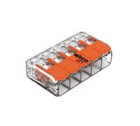 Wago, bloque de terminales de palanca serie 221, paquete de 5, 5 entradas, compatible con cables rígidos, semirrígidos y flexibles de 0,14 a 4 mm², tensión 450 V, corriente 32 A