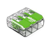 WAGO Green Range Terminal de 3 conductores I hasta 4 mm² I Terminal de conexión de 3 conductores con palancas para todos los tipos de escalera I 221-423 I 12 unidades