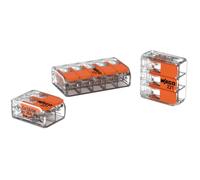 Wago, paquete de 50 terminales de palanca Serie 221 para conexiones eléctricas rápidas y seguras, compatibles con cables rígidos/semirrígidos/flexibles de 0,14 - 4 mm², tensión 450 V, corriente 32 A