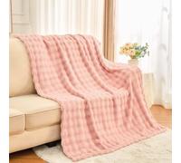 Wajade Manta de franela mullida de piel sintética rosa, súper suave, cálida, manta grande para cama, sofá o coche, 230 x 230 cm