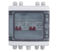 Wakects Interruptor de Desconexión Solar, DC500V 2 Entradas 2 Salidas | Caja combinadora fotovoltaica con disyuntor, carcasa de PC retardante de llama, tapa transparente, protección contra
