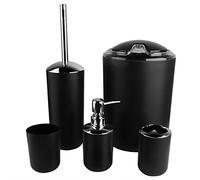 Wakects Juego de accesorios de baño, 6 piezas, soporte para cepillos de dientes, papelera, portaescobillas y vaso, dispensador de jabón, para familias u hoteles (negro)