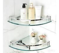 WAKLOND Estantes de baño, estante de cristal montado en la pared, estante de ducha de esquina de vidrio para baño con riel de acero inoxidable 304 (2 paquetes)