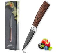 Wakoli EDIB, cuchillo de oficina damasco, hoja de 8 cm fabricada con acero damasco de 67 capas, mango de madera de pakka