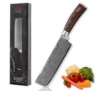 WAKOLI EDIB cuchillo Nakiri profesional de acero de damasco con núcleo VG10, hoja de 17,5 cm, cuchillo de cocina para cortar verduras con mango de madera Pakka, en caja de regalo