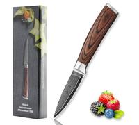 WAKOLI EDIB cuchillo pelador de 8,5 cm en acero de damasco con núcleo VG10, cuchillo pequeño de cocina para fruta y verdura, mango de madera Pakka, con caja de regalo