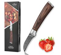 WAKOLI EDIB cuchillo torneador de 6 cm con hoja curva, acero de damasco con núcleo VG10, mango de madera Pakka, para pelar, decorar y tornear frutas y verduras, con caja de regalo