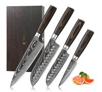 Wakoli EDIB Essentials: Juego de 4 cuchillos de damasco – 20 cm, 18 cm, 12 cm y 10 cm. Cuchillas de acero damasco de 67 capas, que incluyen un cuchillo de chef, un cuchillo Santoku, un cuchillo Santok