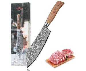 WAKOLI EDIB Pro cuchillo BBQ de acero de damasco de 67 capas con núcleo VG10, hoja de 20 cm, mango ergonómico de madera Pakka, en caja de regalo, cuchillo de cocina y carne para parrilla