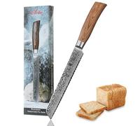 WAKOLI EDIB Pro cuchillo de pan de acero de damasco de 67 capas con núcleo VG10, hoja de 20 cm, filo ondulado, mango de madera Pakka, cuchillo panero para pan, baguette y cortezas crujientes