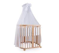 waldin Cuna Móvil 7en1, Colchón y Ruedas, con Estante, Madera Natural | Tela Blanco, de Crecimiento, Cama para Bebé, Colecho de Madera, Evolutiva, Mecedora Opcional