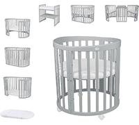 waldin Cuna Ovalada 7en1, Colchón y Ruedas, con Estante, Madera Gris | Sin Juego de Textiles, de Crecimiento, Cama para Bebé, Colecho de Madera, Evolutiva, Mecedora Opcional