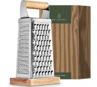 WALDWERK Rallador diseño (24,5x10,5 cm) - Rallador de verduras de acero inoxidable con cuchillas grabadas - Rallador de queso con bandeja recolectora madera maciza - Rayadores para cocina sin plástico