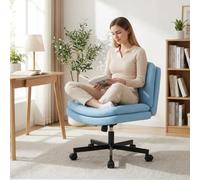 Waleaf Silla Escritorio sin Reposabrazos, Silla Oficina Ergonómica Giratoria con Ruedas, Cojín Grueso y Altura Ajustable, Carga de 150 kg, Silla Tocador para Dormitorio y Estudio (Tela, Azul)