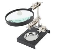 Walfront Soporte para Soldadura de Lupa, Manos Amigas de Acero con Lente de Vidrio 6X de 90 Mm, Clips de Metal Ajustables y Bandeja para Reparación de Electrónica de Bricolaje, Ensamblaje de