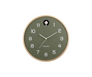 Wall Clock Natural Cuckoo Birch Wood Jungle Green | Redondo - Madera de abedul - Campanas para Sala de estar - Oficina - Dormitorio