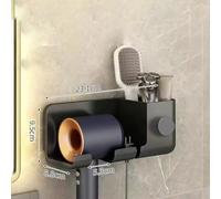 Wall Mounted Hair Dryer Holder Rack Plastic Organizer | para durable Plastic, Multi-compartment For Dryer & Brushes, Space-saving Wall Mount, Easy Install, Black Grey White