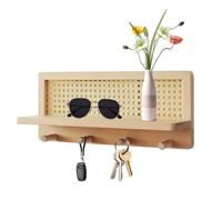 Wall Mounted Rattan Rack, Rustic Wall Organizer, Farmhouse Decoration Hooks, Nursery Book Shelves, 39.8x17x9.9 cm, / 15.67x6.69x3.9in, Rustic Wall Mounted Organizer with Hooks for Entryway Study Room