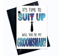 Wall Smart Designs Tarjeta de padrino divertida tarjeta de padrino, tarjeta de propuesta de boda con texto en inglés It's Time to Suit Up Will You Be My Groomsman Best Friend PC527