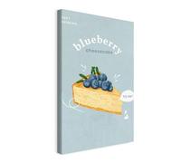 WALLERO Cuadro en lienzo Arándanos Tarta de queso sobre Azul Claro - Decoración de pared moderna e impresión artística | Cuadro para salón dormitorio cocina recibidor 30x45
