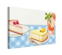 WALLERO Cuadro en lienzo Tarta de queso con Frutas Bebida - Decoración de pared moderna e impresión artística | Cuadro para salón dormitorio cocina recibidor 60x40