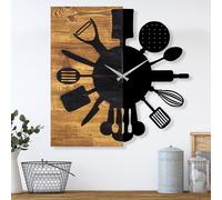 Wallity Reloj de Pared Decorativo de Madera Nogal y Negro