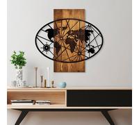 Wallity World Map 4-M Escultura de Pared en Nogal y Negro