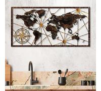 Wallity World Map Large - Escultura de pared de metal multicolor