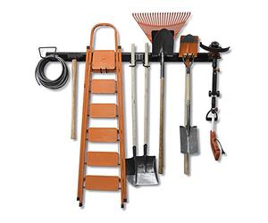 Wallmaster 15 estantes de almacenamiento de herramientas, organizador de montaje en pared para garaje, herramientas de jardín, estantes resistentes, soportes para escobas, ganchos de máximo 420 libras