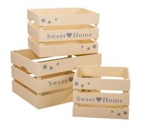 WANDERLUST DECO Cajones de Madera Beige para Almacenaje - Set 3 Piezas 42x33x25h-35x28x23h-28x23x21h Cm Beige