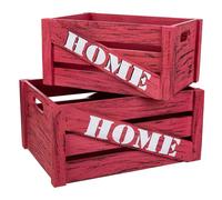 WANDERLUST DECO Cajones de Madera Rojos para Almacenaje - Set de 2 Piezas de 36x26x18 y 31x21x16h Cm Brown 36x26x18
