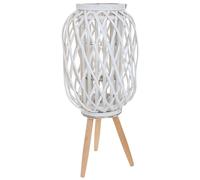 WANDERLUST DECO Farol Portavelas de Mimbre Blanco Hecho a Mano - Iluminación Ambiental