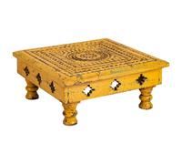WANDERLUST DECO Mesa centro de madera tallada amarilla 33x33x14h cm de estilo Artesanal