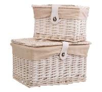 WANDERLUST DECO Set 2 Baúles de Mimbre Lacado Blanco Forrados | Almacenamiento y Decoración White 40x30x23h-30x20x18h cm