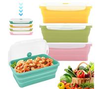 WANDGU Caja de almuerzo plegable de silicona de 550 ml: 4 conservantes plegables, tapas, vajilla de microondas