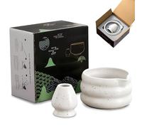 WANDGU Cuenco de matcha de 2 piezas: juego de té matcha incluye soporte para batidores y cuenco de matcha, cuenco japonés para principiantes, blanco