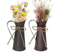 WANDGU Juego de 2 jarrones de flores de metal decorativos, estilo rústico francés, jarrones únicos para decoración, salón, boda, fiesta, hogar