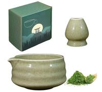 WANDGU Juego De Té Manual Matcha Con Porta Batidor Y Contenedor Para Polvo, Ceremonia Del Té Matcha (2 Piezas)