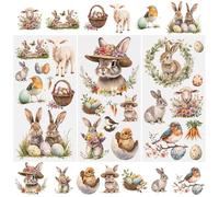 WANDIC 3 hojas de calcomanías de transferencia de Pascua para frotar en conejo, calcomanías de Pascua impermeables para decoración de muebles, calcomanías para bricolaje, 15 x 30 cm
