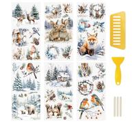 WANDIC 6 Hojas Pegatinas de Transferencia para Muebles Navideña, Calcomanías de Transferencia Animales de Invierno para Manualidades Envases de Regalo Decoración Scrapbooking Ventanas,15 x 30cm