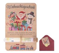 WANDIC Geldgeschenk Verpackung für Weihnachten - Hölzerne Geschenktüte mit Weihnachtsmotiv, Quadratisches Geldgeschenk mit Geldhalter (Reagenzglas) y Elegantem Umschlag für Kleine Weihnachtsgeschenke