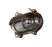 Licht-Erlebnisse Lámpara de pared de latón y cristal en marrón óxido antiguo IP64 para balcón, 13 cm de alto, E27, estilo rústico marítimo, SKIATHOS