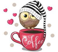 WandSticker4U®- Pegatinas pared decorativas de cafe TAZA de CAFÉ BÚHO rosa/rojo I vinilo adhesivo pared frases café cappuccino I decoración cocina armario comedor puerta nevera oficina cafetería
