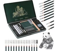Wanshixiang Set de 27 Lápices de Dibujo Profesionales, Lápices de Grafito para Bocetar, Sombrear y Ilustrar, Kit Completo en Estuche Metálico para Principiantes y Artistas Expertos