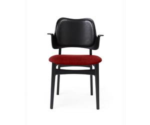 Warm Nordic Silla Gesture asiento y respaldo tapizado Tela brick red. respaldo cuero. base de haya lacada en negro